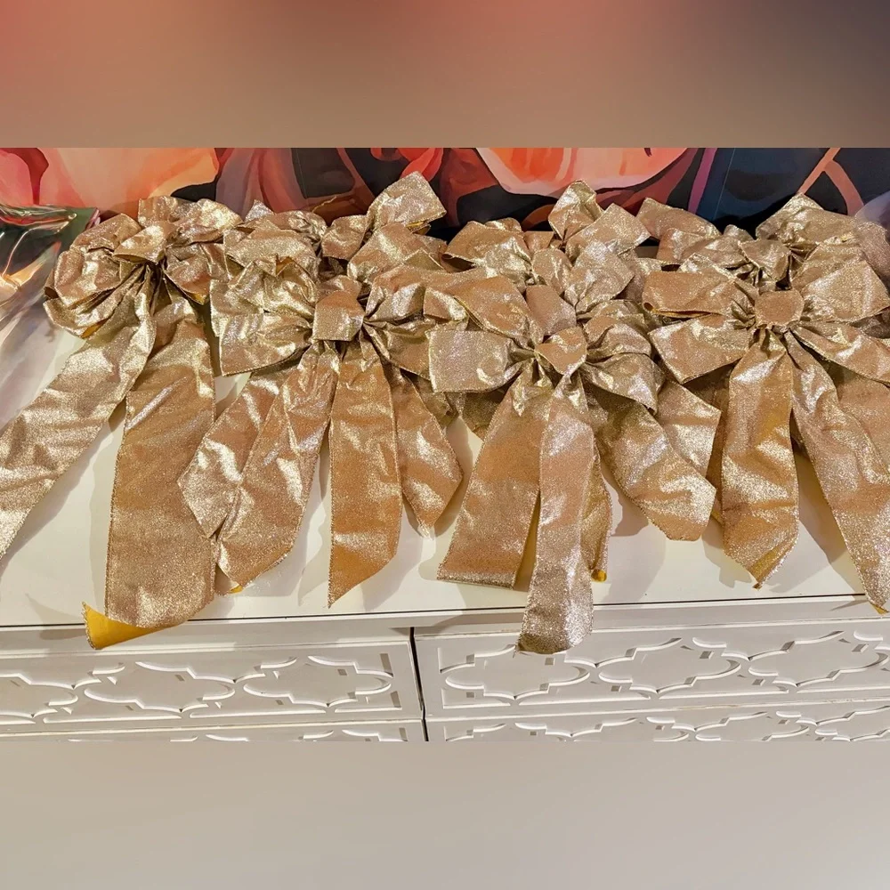Wondershop Christmas Set of 12 Coquette Gold Glitter Bows